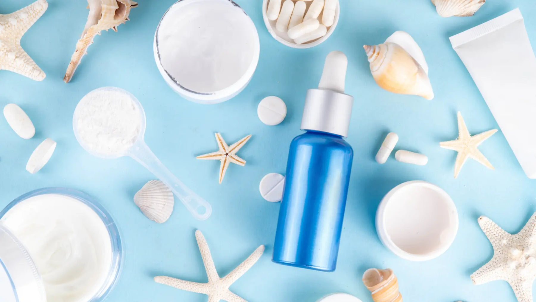 Marine collagen powder beside a glass of water in a clean wellness setting for a New Zealand buying guide