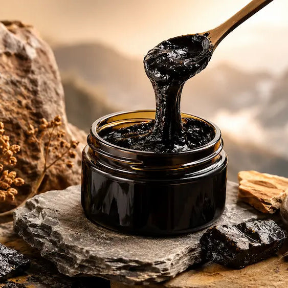 Shilajit resin and capsules beside a batch-testing checklist for a New Zealand quality comparison