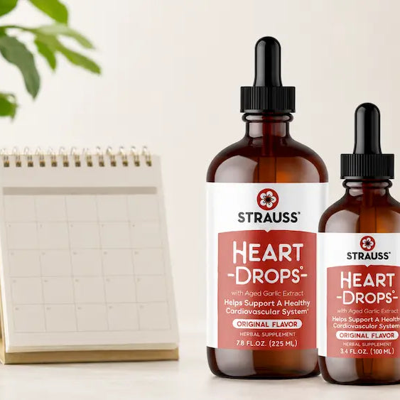 Strauss Heartdrops 100ml and 225ml bottles beside a calendar for supply planning