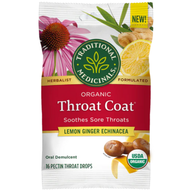 Traditional Medicinals Organic Throat Coat Lozenges - Lemon Ginger Echinacea | healthy.co.nz